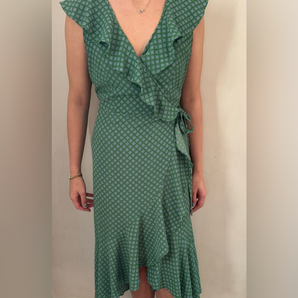 MAX Studio Patterned Ruffle Wrap MIDI dress